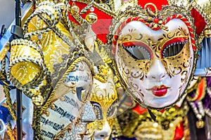 Venetian lady masks in carnival time, Italy.