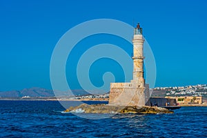 Venetian lighthouse at the port of Chania at Crete, Greece