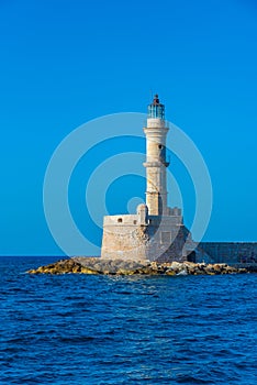 Venetian lighthouse at the port of Chania at Crete, Greece