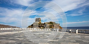 Venetian Lower Castle at Andros island Cyclades Greece. View of fort ruins from Rivas Square, Chora photo