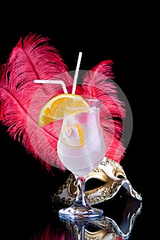 Venetian mask and cocktail