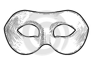 Venetian mask illustration, drawing, engraving, ink, line art, vector