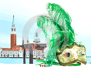 Venetian mask with Venice background photo