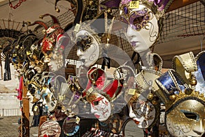 Venetian masks in store display in Venice, Italy, 2016