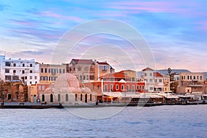 Venetian quay at sunrise, Chania, Crete, Greece