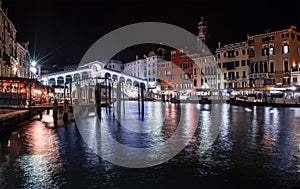 The venetian Rialto bridge by night