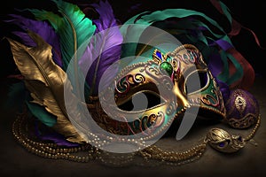 Venetian style carnival mask, very colorful and ornate. Ai generated