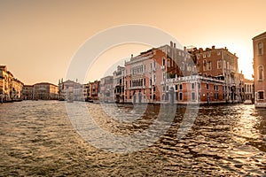 Venetian sunset, view of the Canal Grande. Venice, Italy