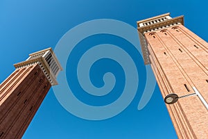 Venetian Towers at the Placa d`Espanya in Barcelona photo