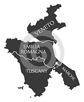 Veneto - Emilia - Romagna - Tuscany - Marche region map Italy