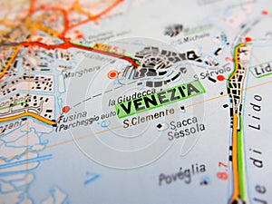Venezia city over a road map ITALY