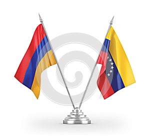 Venezuela and Armenia table flags isolated on white 3D rendering