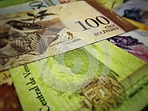 Venezuela bolivar banknotes.All Serie in bolivar banknotes photo