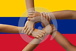 Venezuela flag, intergration of a multicultural group of young people