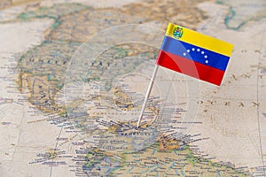 Venezuela flag pin on map