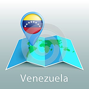 Venezuela flag world map in pin with name of country