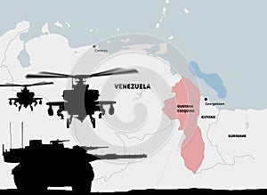 Venezuela and Guyana conflict. Disputed territory. Template for news. 3d illustration.