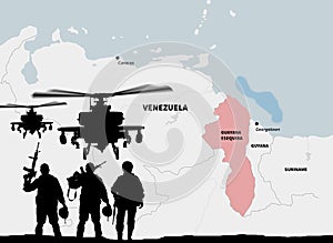 Venezuela and Guyana conflict. Disputed territory. Template for news. 3d illustration.