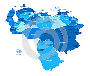 Venezuela map. Cities, regions. Vector