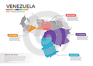 Venezuela map infographics vector template with regions and pointer marks