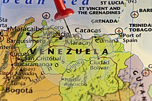 Venezuela map, red pin on Caracas