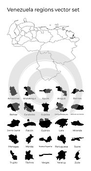 Venezuela map with shapes of regions.