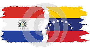 Venezuela and Paraguay grunge flags connection vector