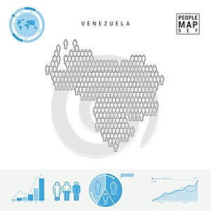 Venezuela People Icon Map. Stylized Vector Silhouette of Venezuela. Population Growth and Aging Infographics