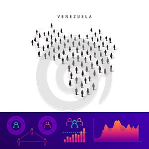 Venezuela people map. Detailed vector silhouette. Mixed crowd of men and women. Population infographic elements