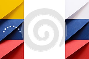 Venezuela and Russian flags made from envelopes