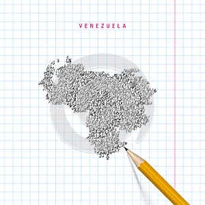 Venezuela sketch scribble vector map drawn on checkered school notebook paper background