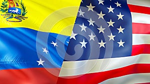 Venezuela and USA flag. 3D Waving flag design. The national symbol of Venezuela and United States, 3D rendering. National colors
