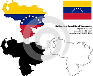 Venezuela vector map, flag, borders, mask , capital, area and population infographic