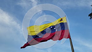 Venezuela Waving Flag Against Cloudy Sky