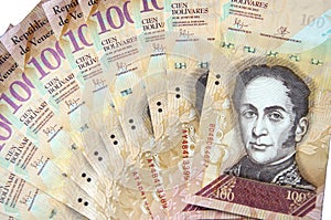 100 Venezuelan bolivares bank note isolated on white background photo