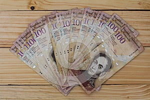 Venezuelan currency money Bolivares Bs 100 cash photo