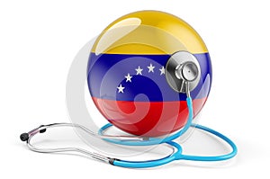 Venezuelan flag with stethoscope. Health care in Venezuela concept, 3D rendering