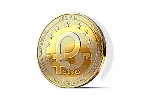 Venezuelan Petro, the oil backed cryptocurrency coin, isolated on white background. 3D rendering