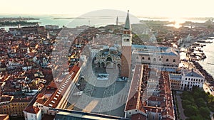 Venice from above, skyline view of St. Mark's Square, Italy