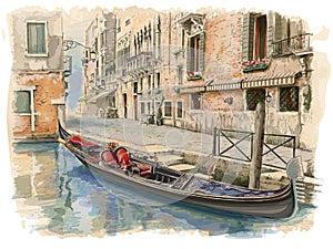 Venice. Ancient building & gondola