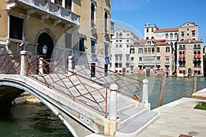 Venice, ancient buildings and grand canal view with bridge, Italy