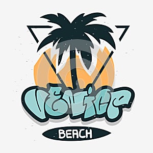Venice Beach Los Angeles California Palm Tree Label Sign Logo Hand Drawn Lettering Modern Calligraphy for t shirt