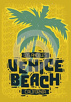 Venice Beach Los Angeles California Palm Tree Label Sign Logo Hand Drawn Lettering for t shirt or sticker Poster