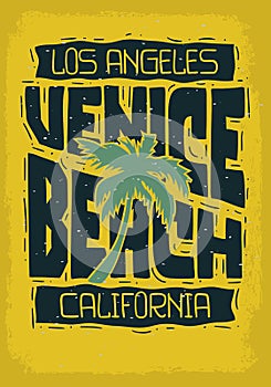 Venice Beach Los Angeles California Vintage Influenced Retro View Design Hand Drawn Lettering Type Typographic Treatmen
