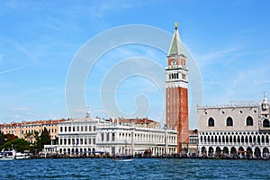 Venice beautiful view of Canal Grande with St Mark campanile bell tower, top photo, Venice, Italy