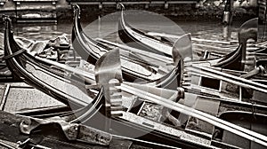 Venice, black and white gondolas