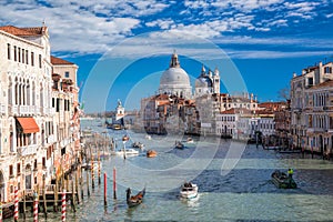 Venice with boats on Grand canal in Italy
