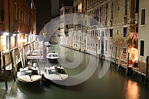 venice canal,night scenes with police boat