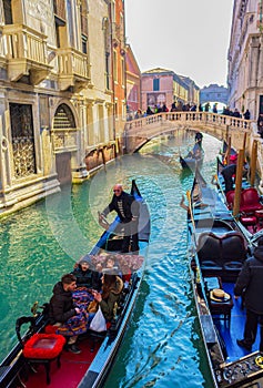 Venice canal Rio del Palazzo beautiful buildings bridges and gondolas Italy