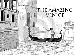 Venice canals, gondola sketch